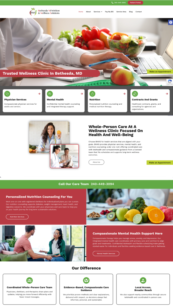 Bethesda Nutrition and Wellness Solutions offering health assessments and personalized nutrition planning for long-term wellness