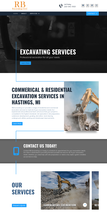 RB Excavating Services performing site preparation and excavation work for construction projects.